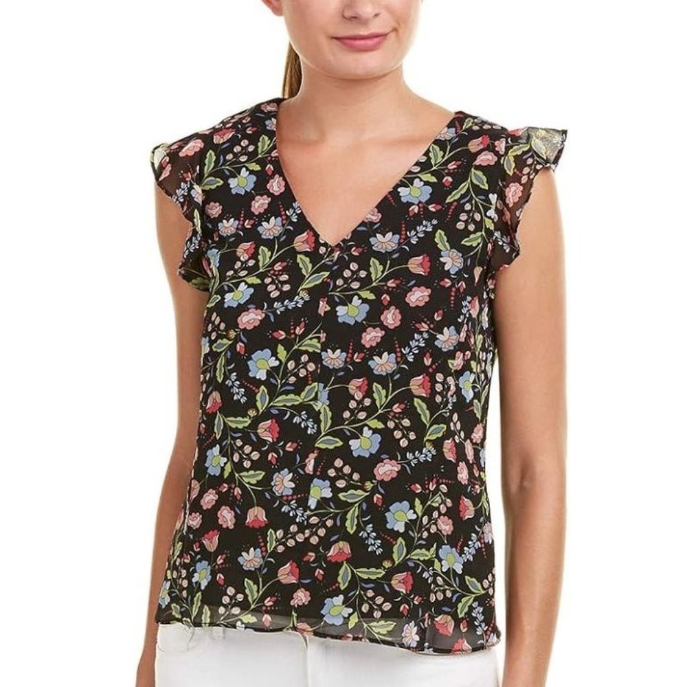 Nanette Lepore NWT Paradise Dreaming Violet Multi Printed Top in Very Black 4X